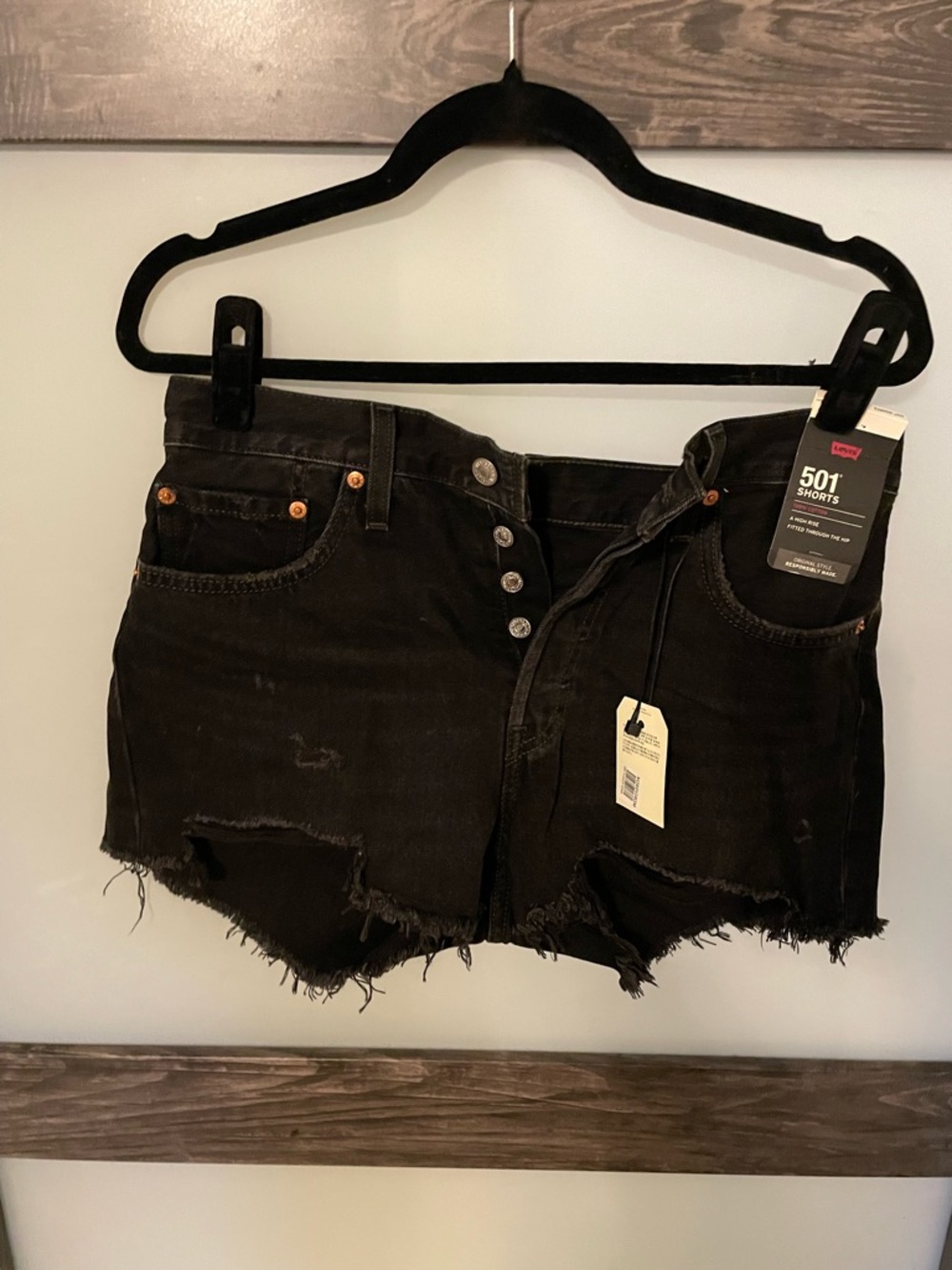 Levi's 501 Black Distressed Women's Jean Shorts